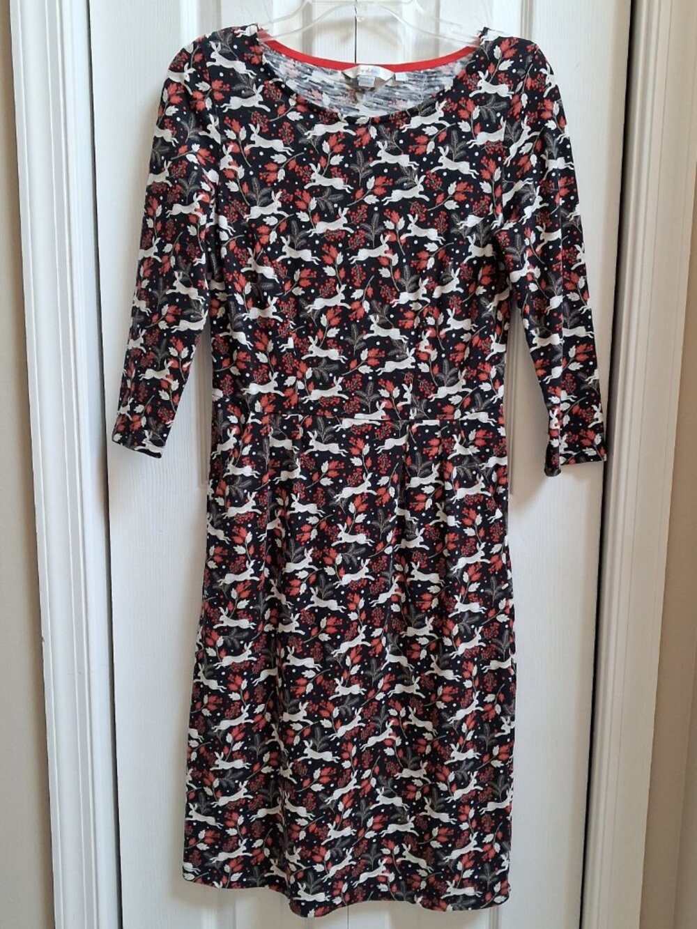 BODEN Penny Rabbit Hare Print Black Jersey Dress sz 4 R